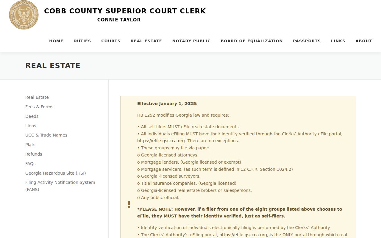 Cobb clerk real estate records information for Smyrna deeds
