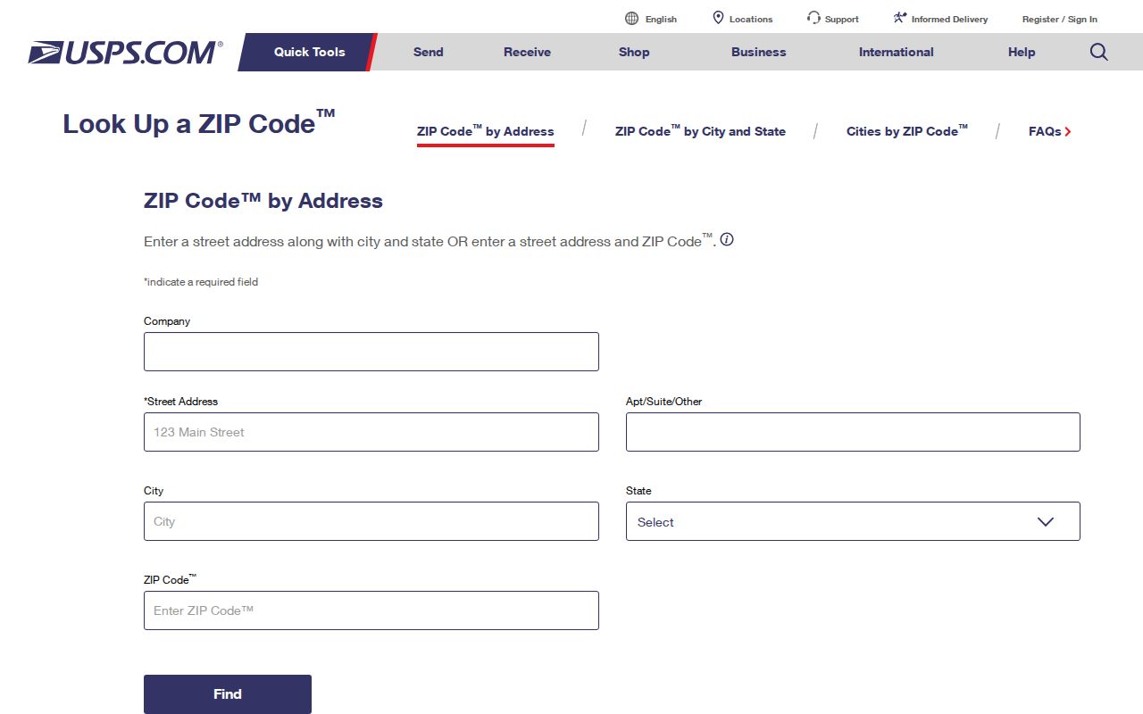 USPS address tool used with the Smyrna ZIP code directory
